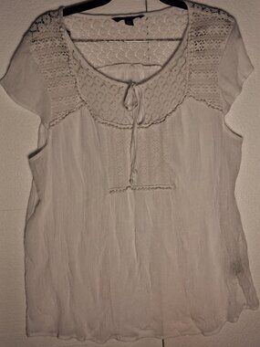 Zac & Rachel White Crochet Lace Peasant Blouse Boho Top Short Sleeve Size XL